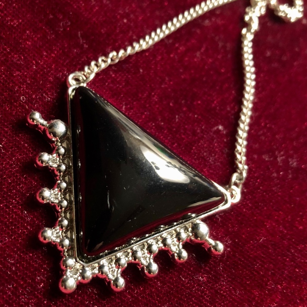 Black Onyx Triangle Pendant Silver Necklace